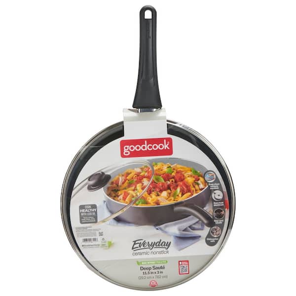 Everyday 2 qt. Ceramic Nonstick Deep Saute Pan, 11.5 in x 3 in (29.2 cm x 7.62 cm), Black
