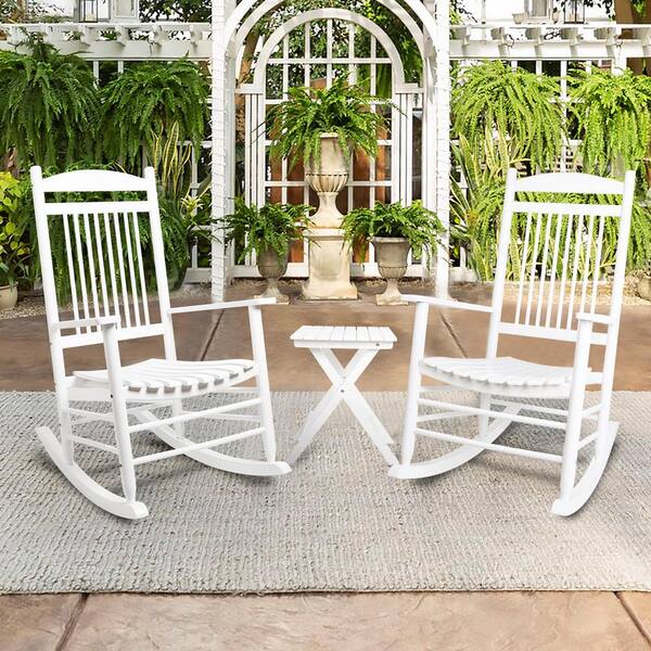 Wooden Patio Outdoor Rocking Chair Set, White Patio Rocking Chair Set