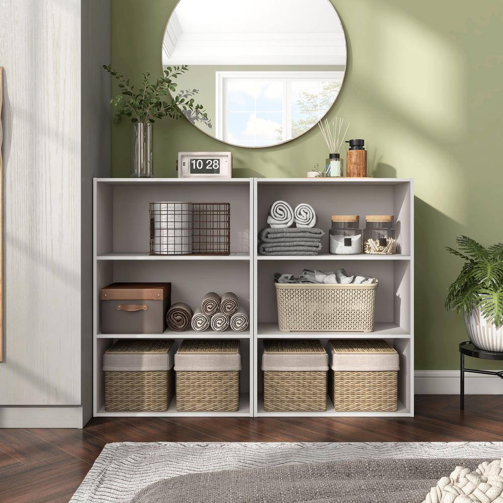 Quincy Light Gray Composite 3-Shelf Stackable Modular Bookcase