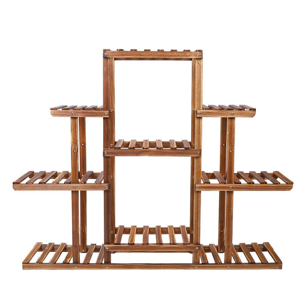 9-Tier Plant Stand 38 in. Wood Flower Pot Display Shelf Rack Holder for Pat