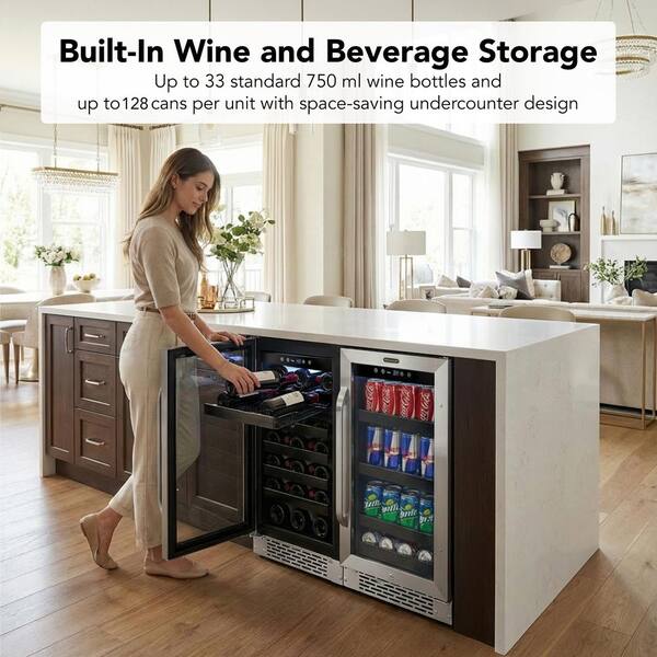 Whynter 30 in. 33-Bottle and 128-Can Built-In Single Zone Wine and