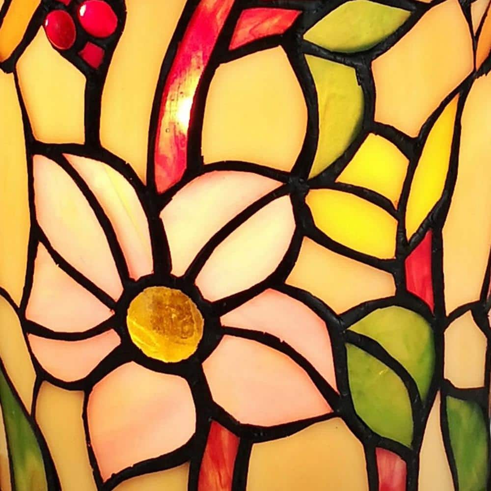 Tiffany Style 10" Stained Glass Floral Dragonfly Lamp