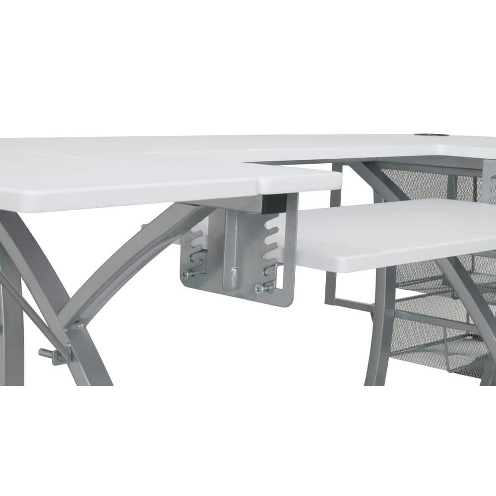 Silver and White Foldable Sewing Table with Mesh Drawers