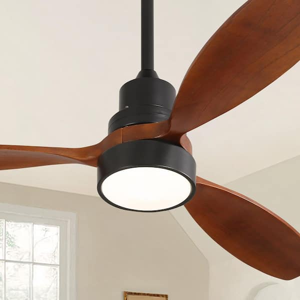 52 in. Indoor/Outdoor Wood Black Ceiling Fan with Light and Remote Control