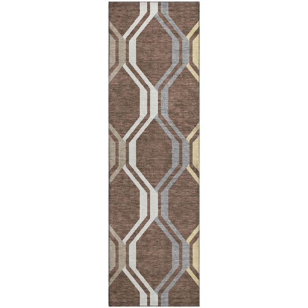 Mayfield Premium Machine Washable Abstract AMF2326 Chocolate 2 ft. x 7 ft. Runner Rug