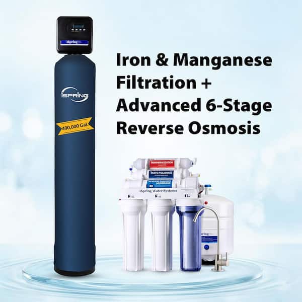 Whole House Water Filter System,Iron and Manganese Removal w/6-Stage Reverse Osmosis Water Filter System w/Alkaline