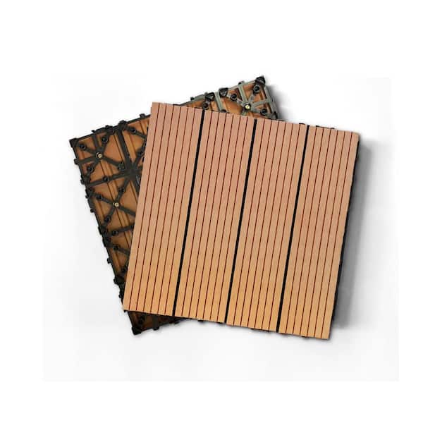 Tunearary 12 in. x 12 in. Outdoor Garden Line Stripe Wood Color Interlocking Wood-Plastic Composite Decking Tile, 20-Pieces