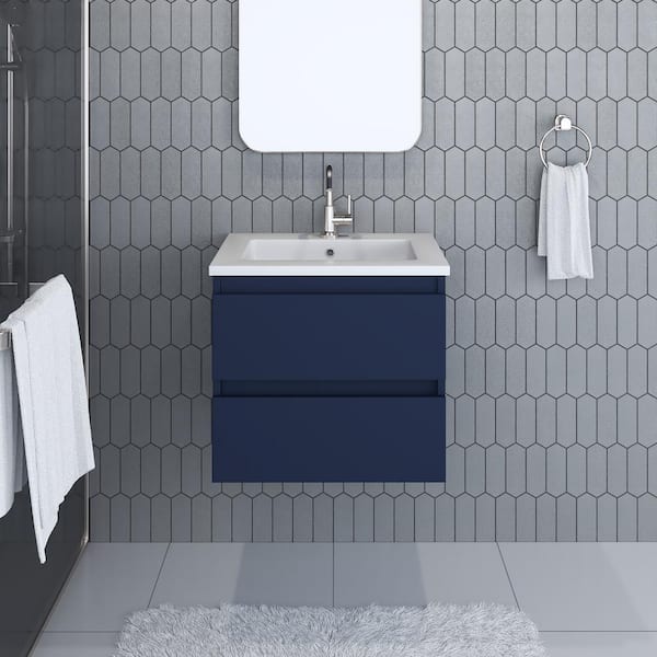 VOLPA USA AMERICAN CRAFTED VANITIES Salt 24 in. W x 20 in. D Bath Vanity in Navy with Acrylic Vanity Top in White with White Basin