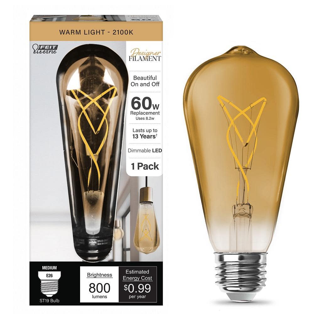 Feit Electric 60-Watt Equivalent ST19 Dimmable Knot Thin Filament Amber ...