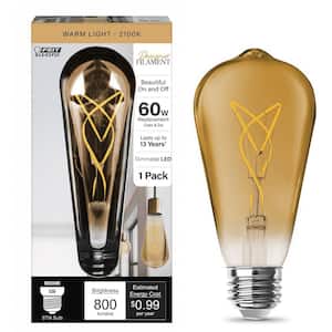 60-Watt Equivalent ST19 Dimmable Knot Thin Filament Amber Glass E26 Vintage Edison LED Light Bulb Warm White 2100K