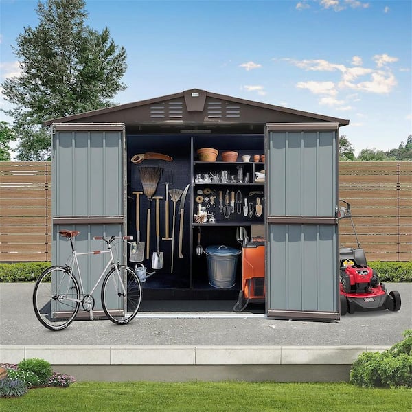 50.84 sq. ft. Brown 8 ft. W x 6.2 ft. D Outdoor Metal Steel Utility Tool Shed Storage