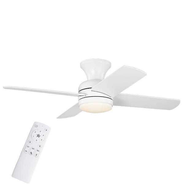Cardiff 42 in. Matte White Flush Mount Standard Indoor Ceiling Fan with White Adjustable LED Light, DC Motor, and Remote