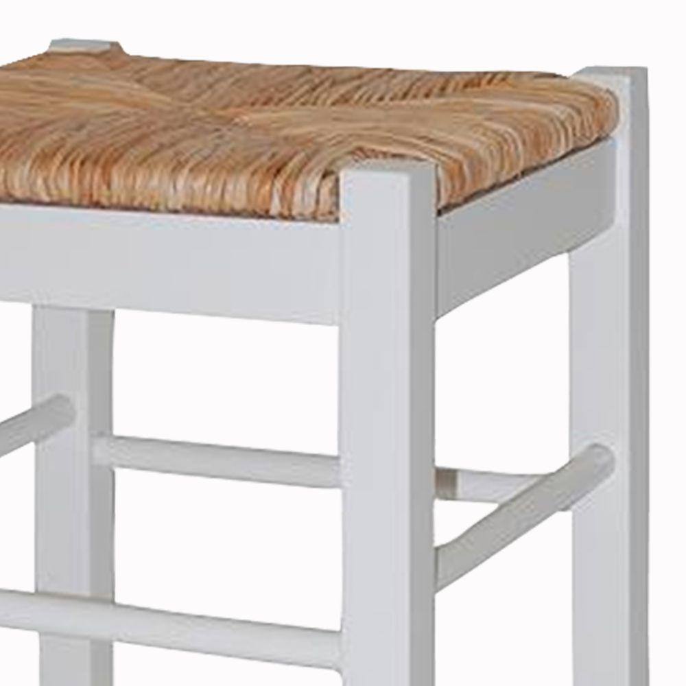 White and Brown Backless Wooden Counter Stool with Rush Seat