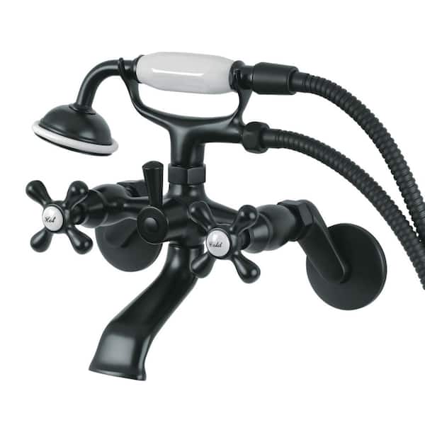 3-Handle Claw Foot Tub Faucet Wall-Mount Adjustable Centers with Hand Shower in Matte Black