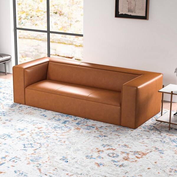 Ashcroft Kameron Mid Century Modern Tufted Genuine Leather Sofa in Cognac  Tan - ShopStyle