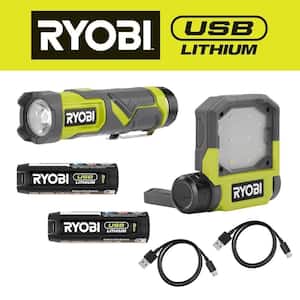 USB Lithium 600 Lumen LED Compact Flashlight & 500 Lumen LED Pivoting Flip Light Kit w/ (2) Batteries & Charging Cables