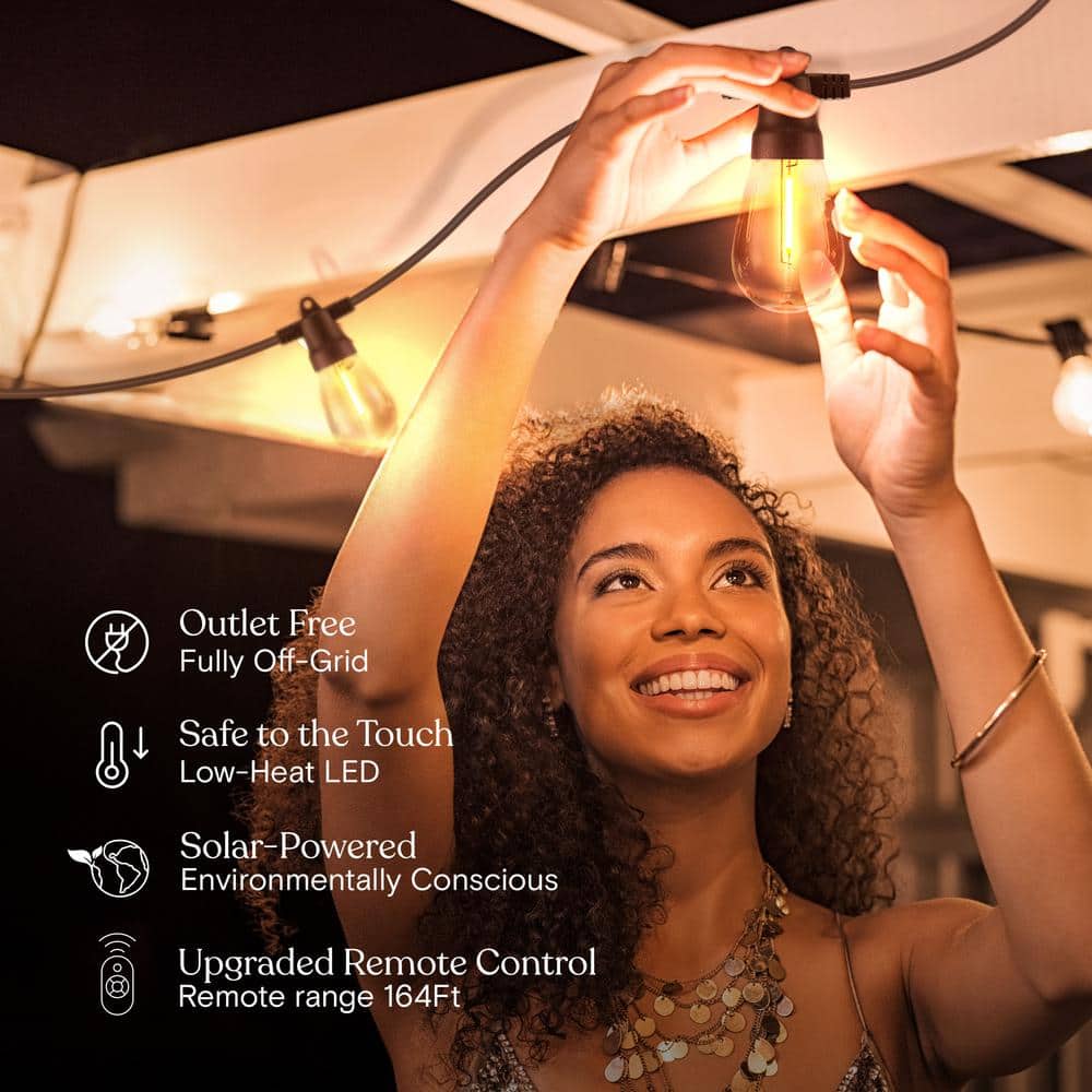 27ft Solar Powered Warm White LED Outdoor String Lights