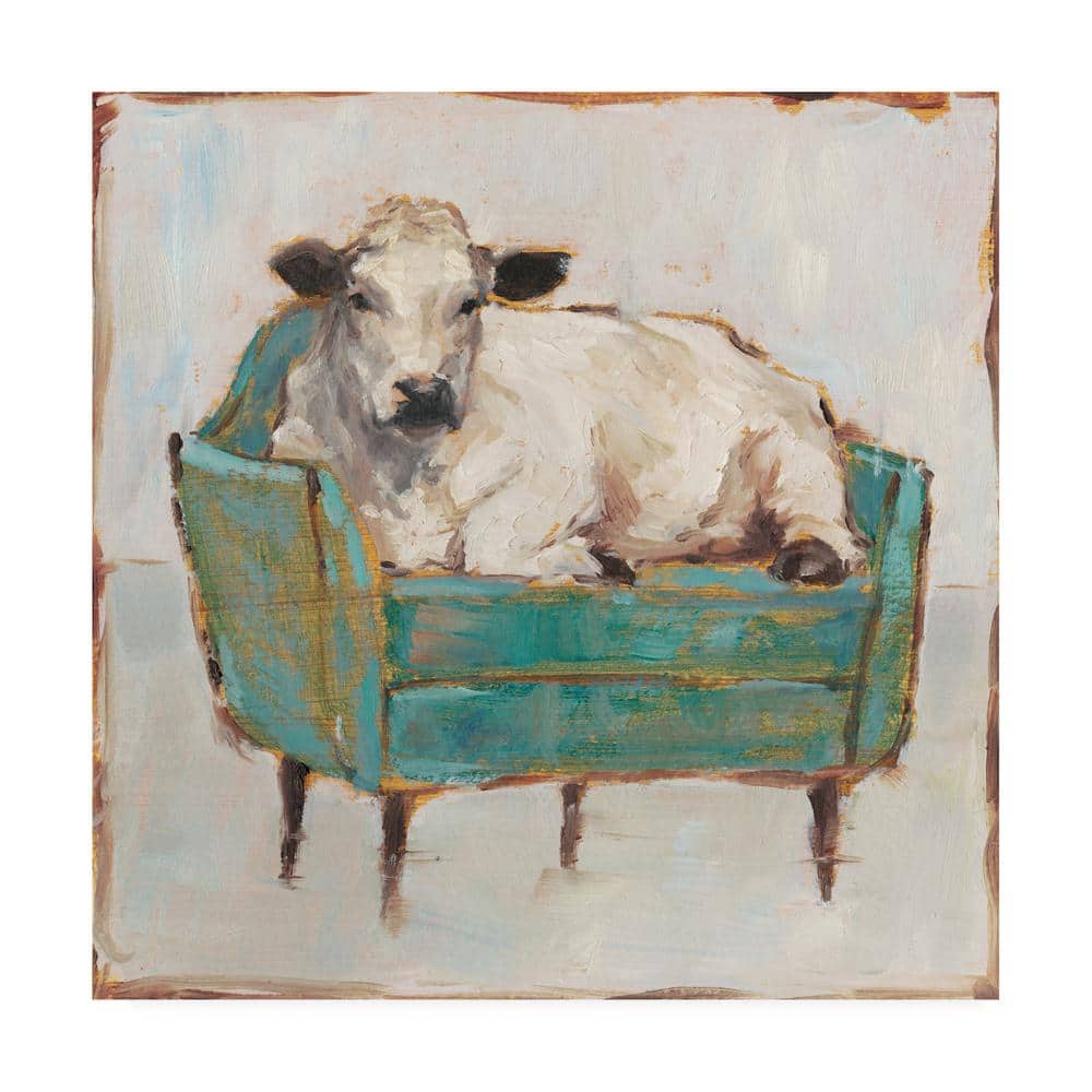 Ethan Harper White Cow on Green Chair Canvas Print, 14" x 14"