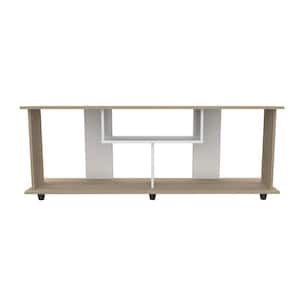 Sand Oak and White TV Stand Entertainment Center Fits TVs Up to 60 to 70 in. with Open Storage