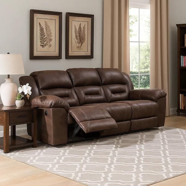 Benjara 41 in. Pillow Top Arm Faux Leather Rectangle Manual Recliner Sofa in Brown