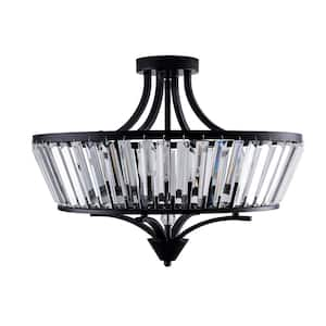 Jackson 20-In 4-Light Black Semi-Flush Mount Ceiling Light with Crystal Shade.