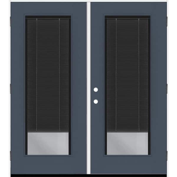 Legacy 72 in. x 80 in. Full Lite Clear Glass NoirMiniblind Dark Denim LHOS Fiberglass Retro Patio Door with 6 in. Jamb