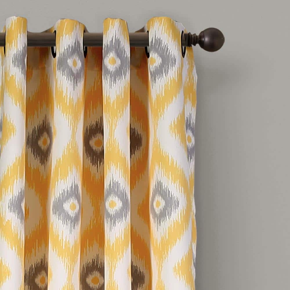 Yellow and Gray Polyester Room Darkening Window Panels