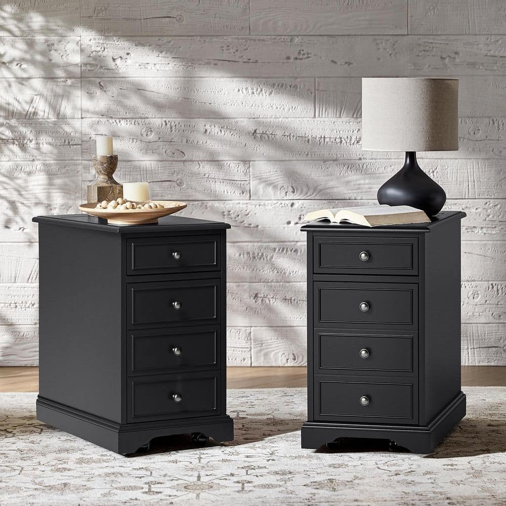 Ruperto Walnut 14 in. W MDF Rectangle End Table with Hooded Caster Wheels and Built-In Outlets（Set of 2）
