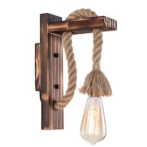 1-Light Brown Industrial Vintage Wooden Farmhouse Simple Wall Sconce