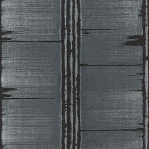 Bazaar Collection Black/Dark Teal Bark Stripe Design Non-Woven Non-Pasted Wallpaper Roll (Covers 57 sq.ft.)