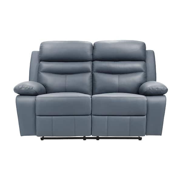 Edelia 64 in. W Blue Leather Manual Double Reclining 2-Seater Loveseat