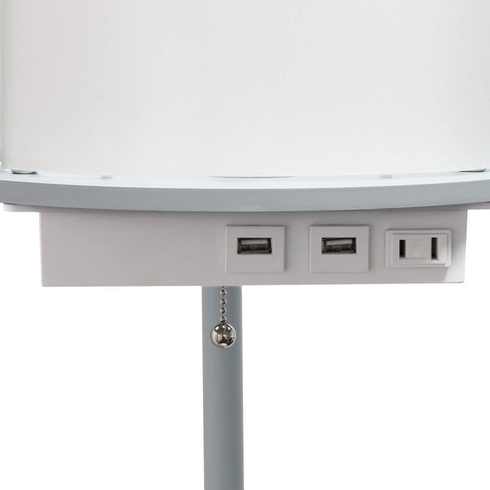 62.5" Gray Modern Shelf Etagere Floor Lamp with USB Ports