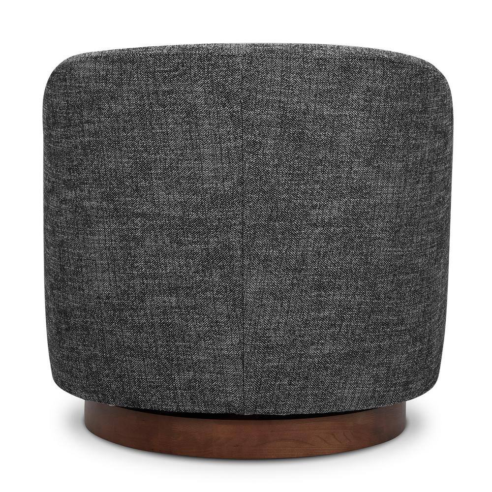 Dark Gray Velvet Swivel Barrel Accent Chair with Wood Base