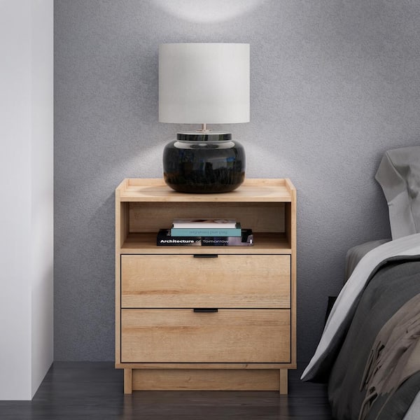 Prepac Simply Modern Natural Oak 2-Drawer 23.75 in. W Nightstand