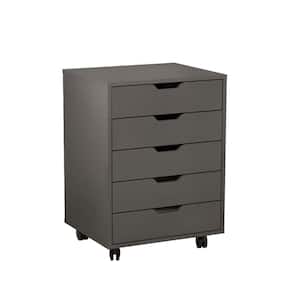 Dark Gray-1 Moveable File Cabinet with 5-Drawers, 4-Moveable Universal Wheels