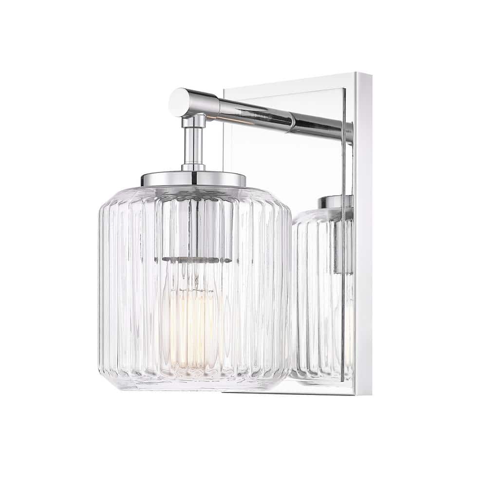 Landon 1-Light Chrome Wall Sconce with Clear Ribbed Glass Shade