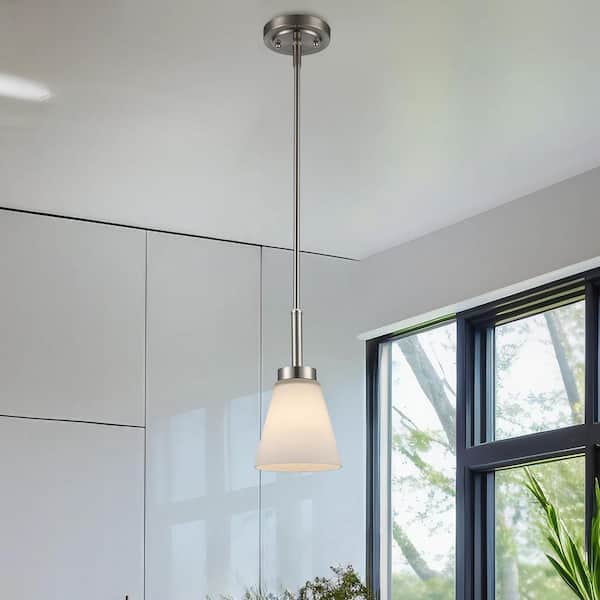 Fifer 1-Light Brushed Nickel Mini Pendant Light Fixture with Frosted Glass