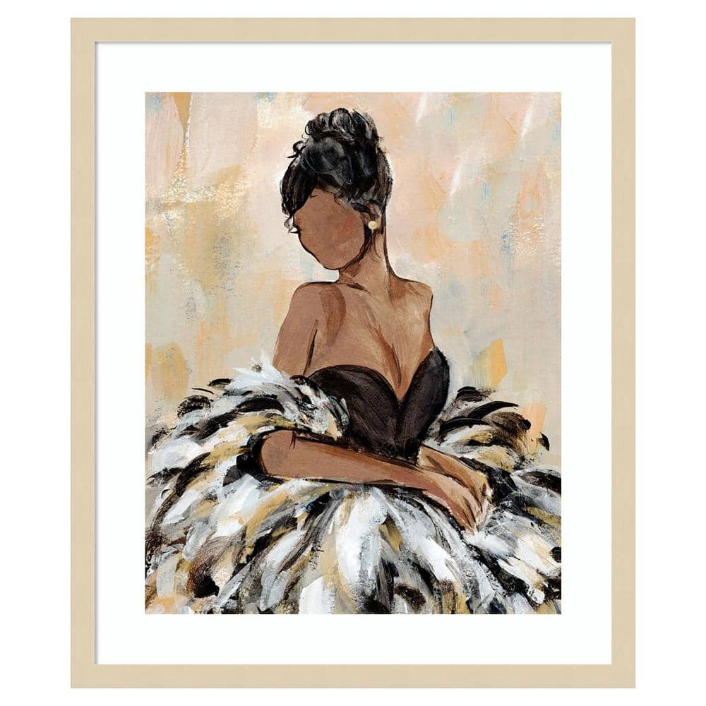 Elegant Black Dress with Feathers 21"x25" Wood Framed Wall Art