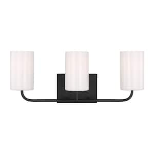 Rhett 22 in. 3-Light Midnight Black Large Vanity Light with Clear/White Glass Shades