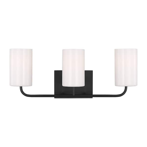 Generation Lighting Rhett 22 in. 3-Light Midnight Black Large Vanity Light with Clear/White Glass Shades