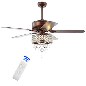 Becky 52 in. Oil Rubbed Bronze 3-Light Crystal LED Chandelier Ceiling Fan with Light and Remote