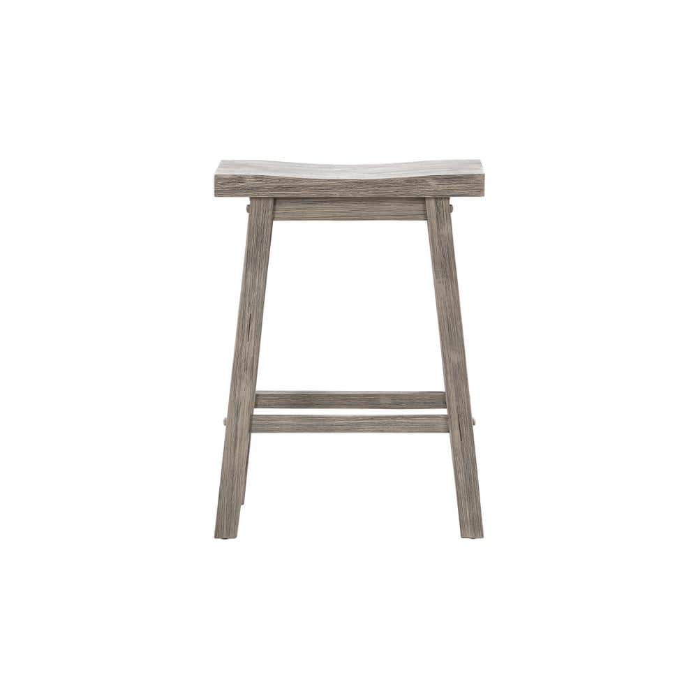 Rustic Acacia Wood Saddle Backless Counter Stools, Storm Gray - Set of 2