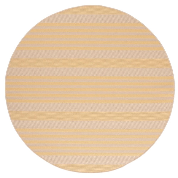 Courtyard Gold/Beige 7 ft. x 7 ft. Striped Indoor/Outdoor Round Area Rug