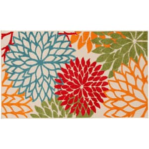 Aloha Green 3 ft. x 5 ft. Floral Contemporary Indoor/Outdoor Patio Kitchen Area Rug