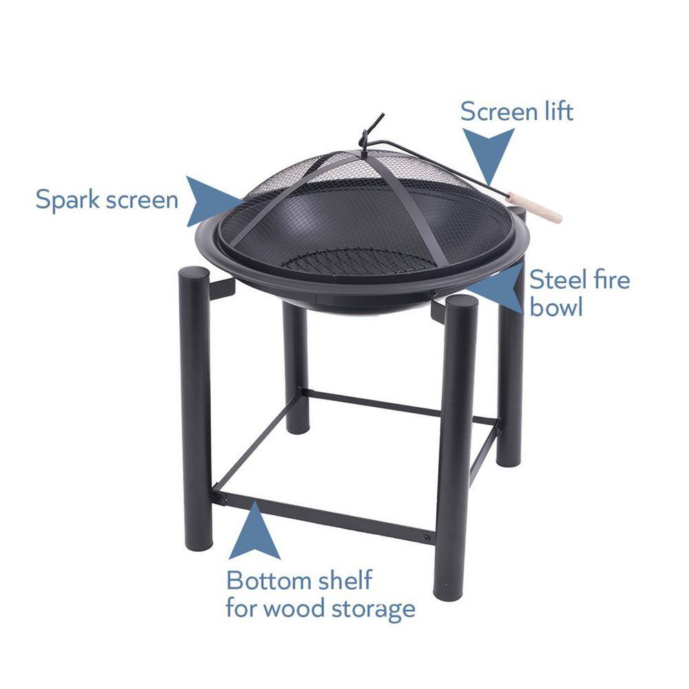 21.5" Black Round Steel Wood Burning Fire Pit
