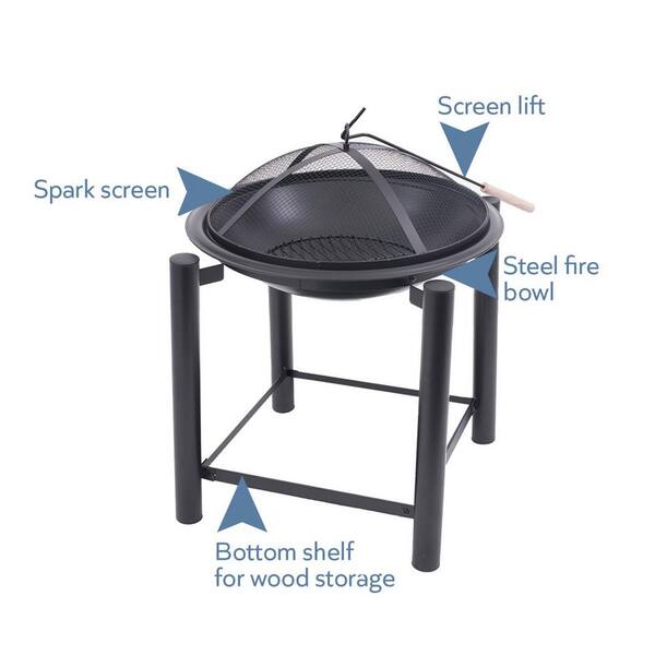 Best Choice Products 21.5 inch Patio Fire Pit Bowl w/ Storage Shelf, Cover, Poker