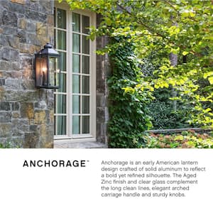 Anchorage Large 3-Light Aged Zinc Outdoor Wall Mount Lantern Sconce