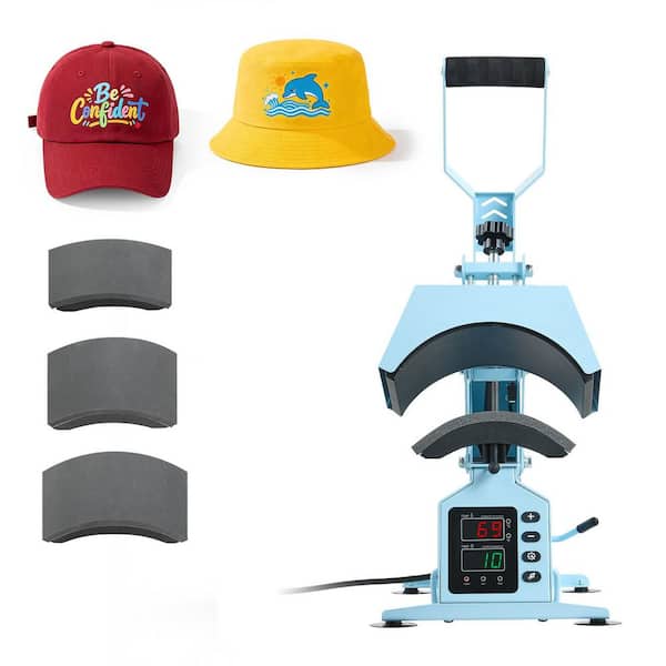 Hat Heat Press Machine, 4 Interchangeable Platens and Caps Stretcher, Precise Temperature & Time Control, Light Blue