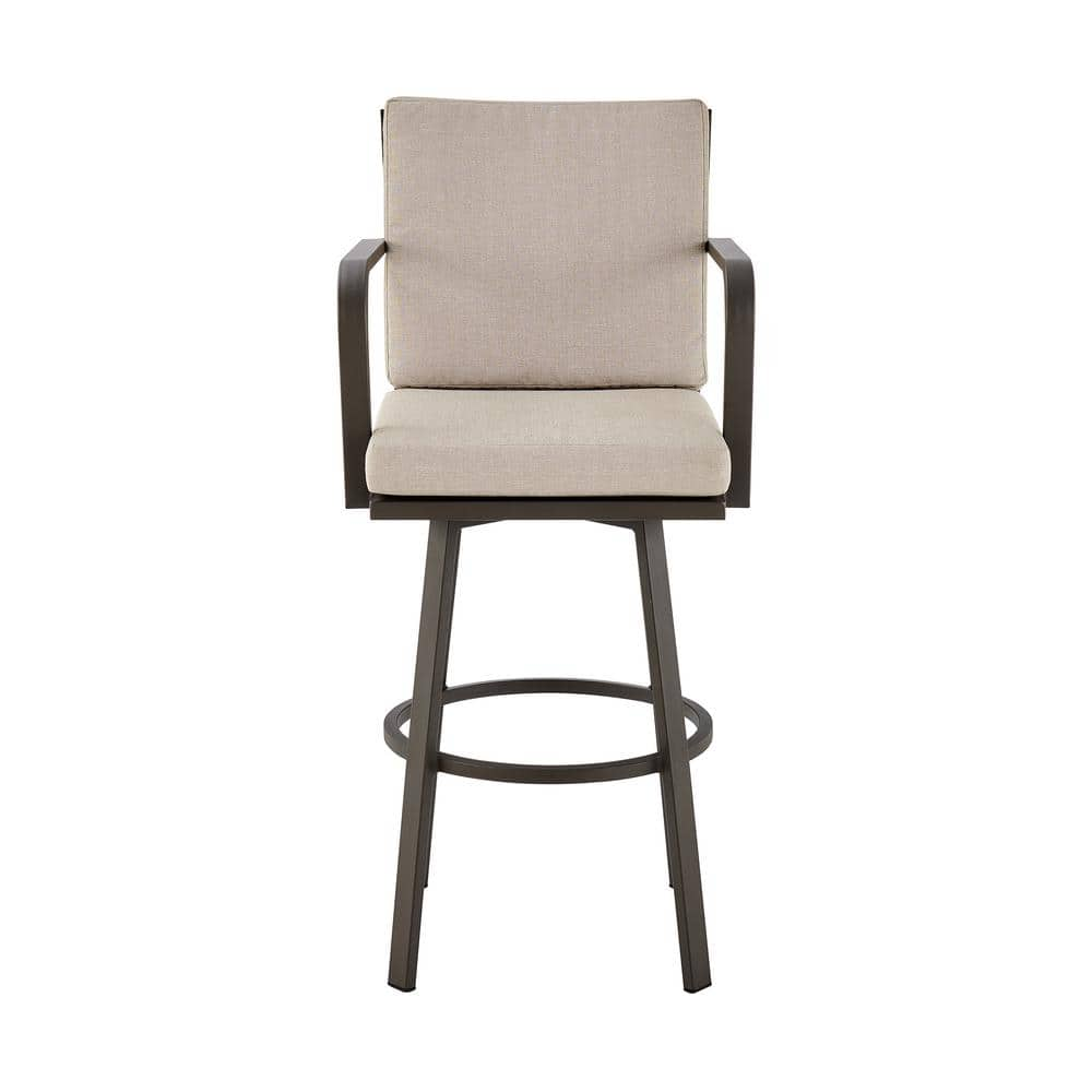 Armen Living Don Swivel Aluminum Outdoor Bar Stool with Brown Cushion