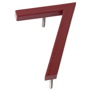 4 in. Brick Red Aluminum Floating or Flat Modern House Number 7